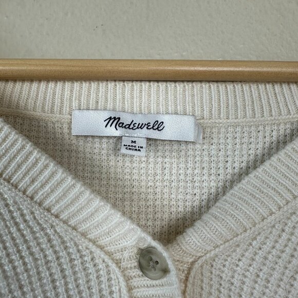 Madewell Asherton Waffle Henley Sweater Oversized Antique Cream Women's Medium - Picture 2 of 4